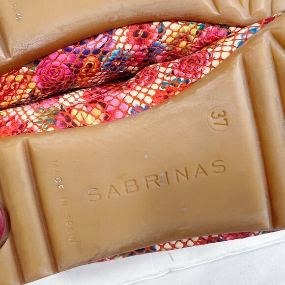 Sabrina's London Red Leather Floral Ballet Flats Bows Women's Size 37 EU 6.5 US - Picture 5 of 8